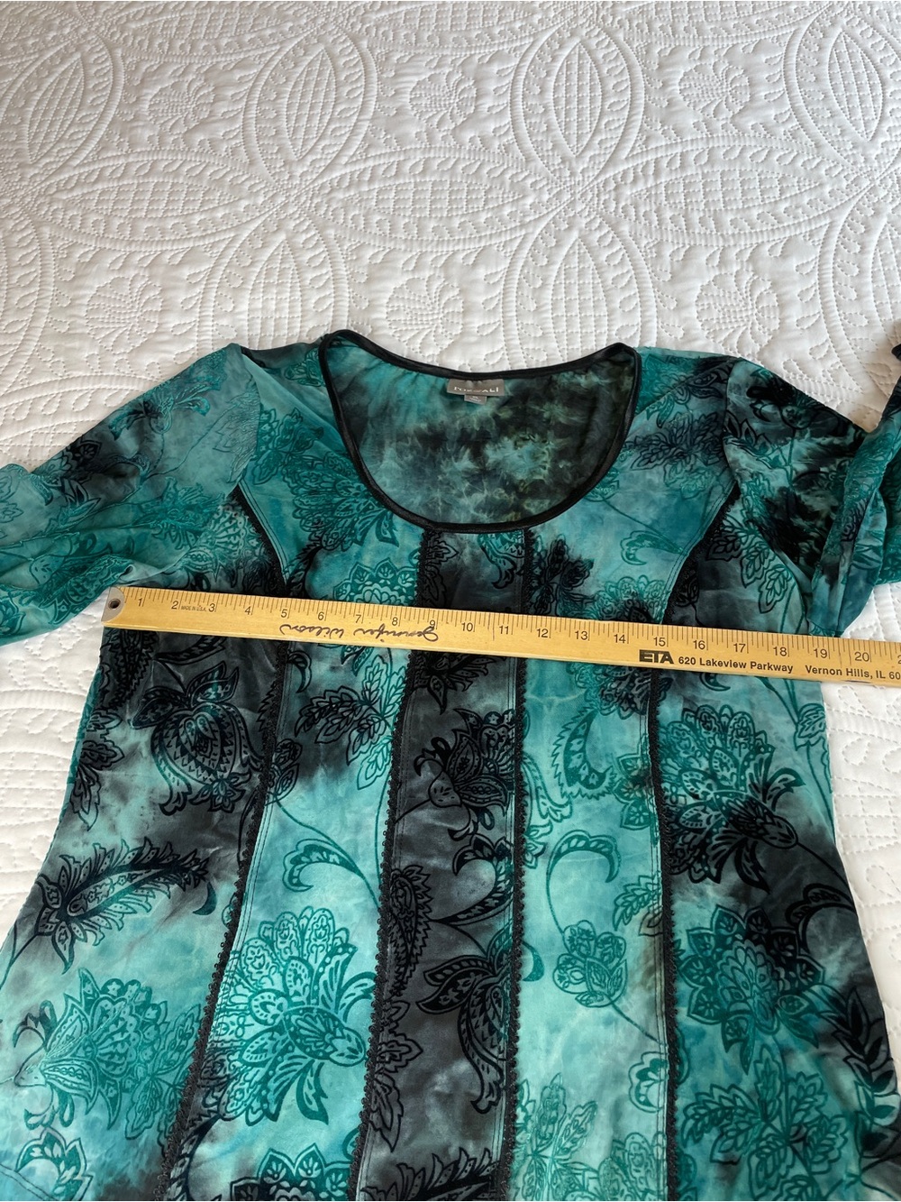 Rod & Ali Teal & Black Floral Velvet-Print Scoop Neck Top - Picture 9 of 15